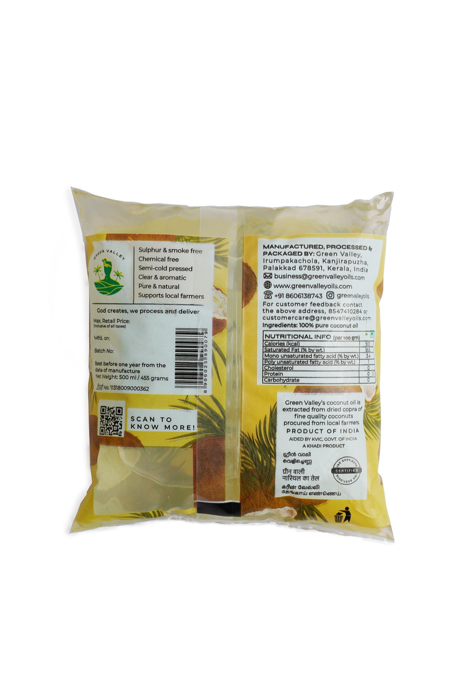 coconut oil pouch 500 ml, back image